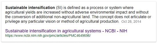 Definition Sustainable Intensification(Courtesy: Google Search; retrieved August 28, 2018)