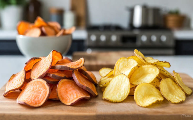 Sweet Potato Chips and Potato Chips: Similar Look, Different Story