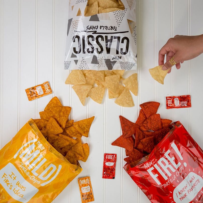 The Classic tortilla chips are salted and crispy, the perfect sidekick for your dip of choice. The Mild tortilla chips are seasoned with the bold flavor of Taco Bell’s Mild sauce, including hints of three chili peppers and cumin. The Fire tortilla chips convey the fiery flavor of Taco Bell’s Fire sauce, with hints of jalapeño, chili peppers and paprika. The Classic tortilla chips are salted and crispy, the perfect sidekick for your dip of choice. The Mild tortilla chips are seasoned with the bold flavor of Taco Bell’s Mild sauce, including hints of three chili peppers and cumin. The Fire tortilla chips convey the fiery flavor of Taco Bell’s Fire sauce, with hints of jalapeño, chili peppers and paprika.