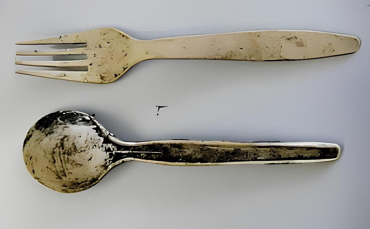 Taterware utensils made out of potato starch after composting Taterware utensils made out of potato starch after composting