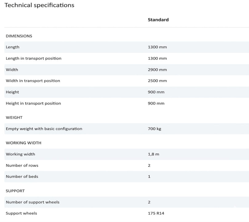 Technical Specification of Grimme HT 200