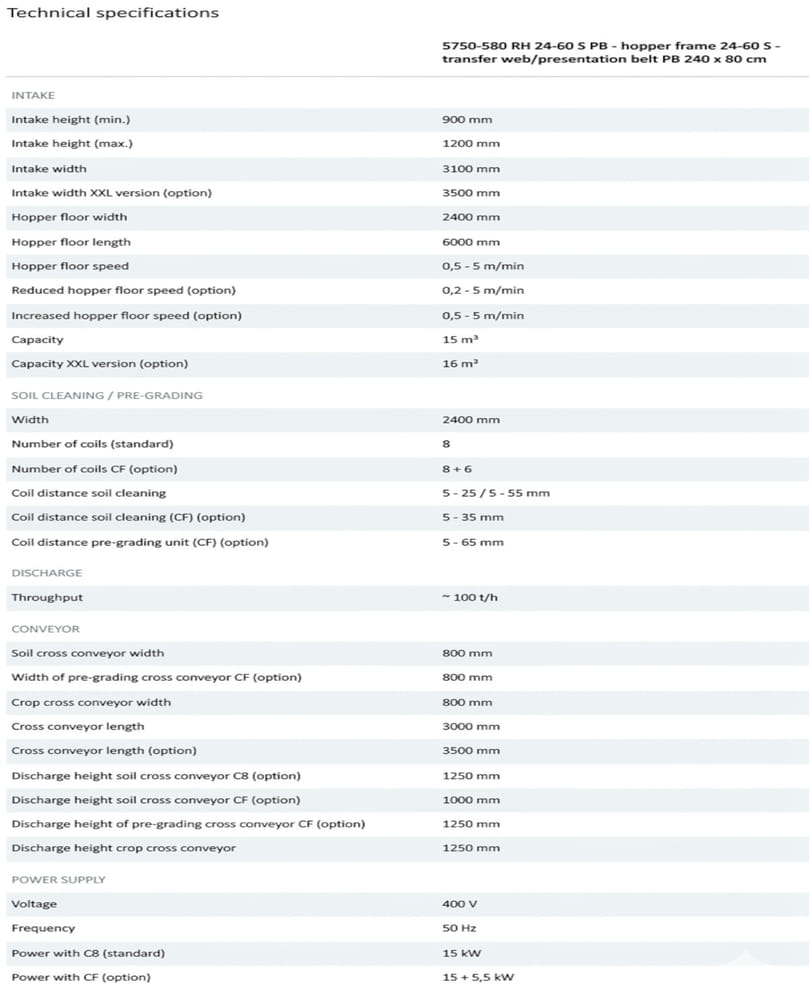 Technical Specification Grimme RH 24 PB