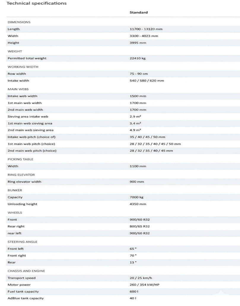 Technical specifications Grimme The new VARITRON 270