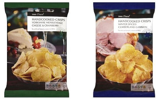 Tesco Crispmas Dinner Collection: Yorkshire Wensleydale Cheese and cranberry flavour (left) and winter spiced cumberland gammon crisps (right) Tesco Crispmas Dinner Collection: Yorkshire Wensleydale Cheese and cranberry flavour (left) and winter spiced cumberland gammon crisps (right)