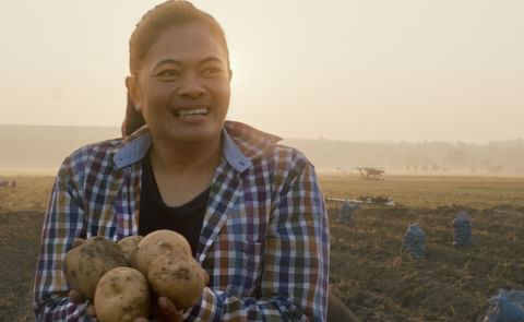 Proud of her harvest, Wisa showcases the potatoes grown through sustainable methods — a symbol of resilience and progress. Proud of her harvest, Wisa showcases the potatoes grown through sustainable methods — a symbol of resilience and progress.