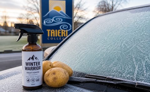 Developed by Taieri College students, the potato-based Winter Warrior spray helps prevent frost formation on car windscreens, reducing the need for morning scraping. Developed by Taieri College students, the potato-based Winter Warrior spray helps prevent frost formation on car windscreens, reducing the need for morning scraping.