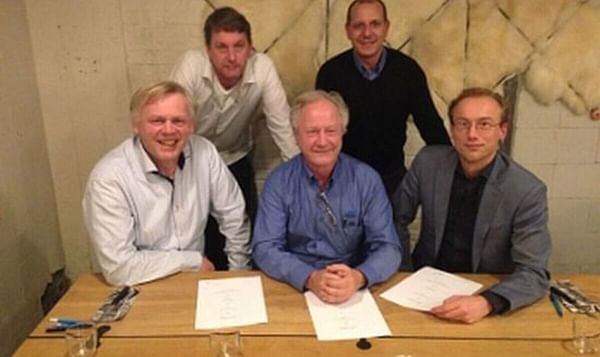 tna acquires Dutch food processing specialist Florigo. From left to right: Rene Verbruggen, director, Florigo, Bob Fritz, Alf Taylor, CEO, tna, Peter Calopedis, group finance manager, tna, Michiel Hendrikse, director, Florigo.
