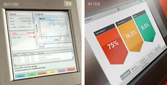 The TOMRA Common User Interface (CUI) before and after the redesign The TOMRA Common User Interface (CUI) before and after the redesign
