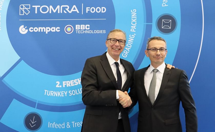 Stefan Ranstrand, President and CEO of TOMRA, joins Michel Picandet, Head of TOMRA Food in TOMRA's booth at Fruit Logistica Berlin.