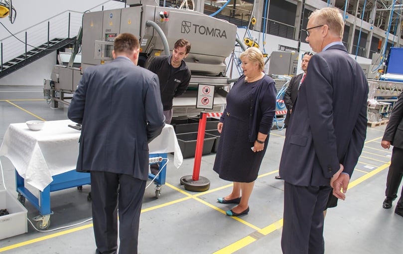Norwegian Prime Minister, Erna Solberg (pictured), said she was ‘very impressed’ following a guided tour of TOMRA’s facility in Senec, Slovakia Norwegian Prime Minister, Erna Solberg (pictured), said she was ‘very impressed’ following a guided tour of TOMRA’s facility in Senec, Slovakia