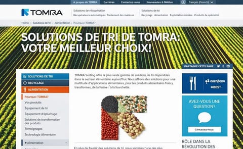 Screenshot of the new French language version of the TOMRA website. Screenshot of the new French language version of the TOMRA website.