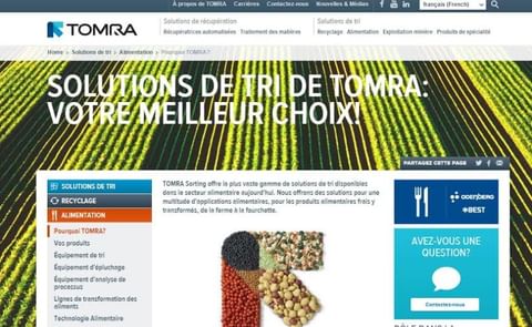 Screenshot of the new French language version of the TOMRA website. Screenshot of the new French language version of the TOMRA website.