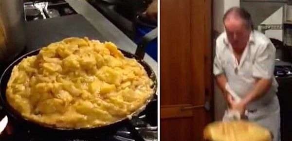 Locura en las redes con el vídeo del cocinero de la tortilla de patata de 57 huevos