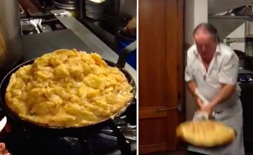 Un cocinero sorprende al mundo con su tortilla de 57 huevos.