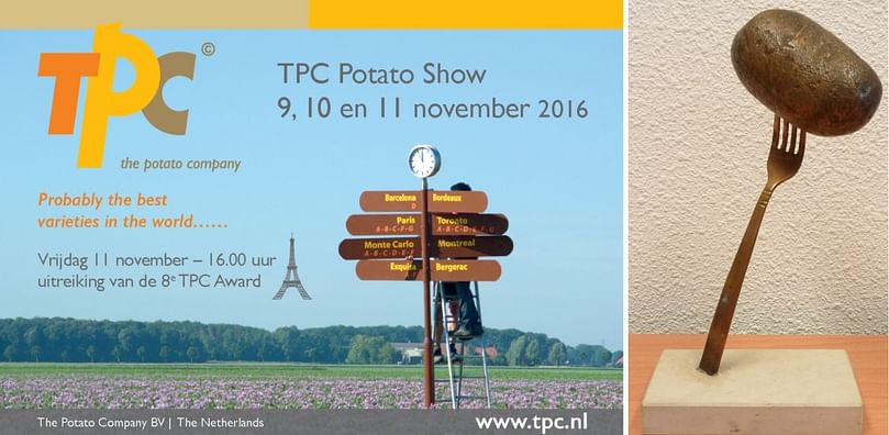 Details van de jaarlijkse rassenshow bij TPC met rechts de TPC Potato Award, die op vrijdagmiddag uitgereikt zal worden.