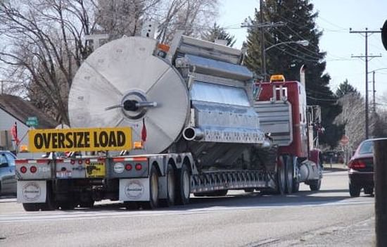 Transport of one of the super drum dryers to Gem State (Burley, ID)