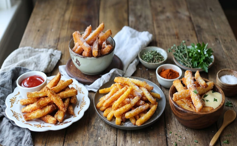Coated French Fries with Different Textures and Coatings Coated French Fries with Different Textures and Coatings
