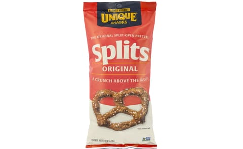 Unique Snacks “Splits Original” pretzels showcased in the brand’s bold new packaging, reflecting the company’s refreshed identity and “Daringly Different” rebrand launching nationwide in January 2026. Unique Snacks “Splits Original” pretzels showcased in the brand’s bold new packaging, reflecting the company’s refreshed identity and “Daringly Different” rebrand launching nationwide in January 2026.