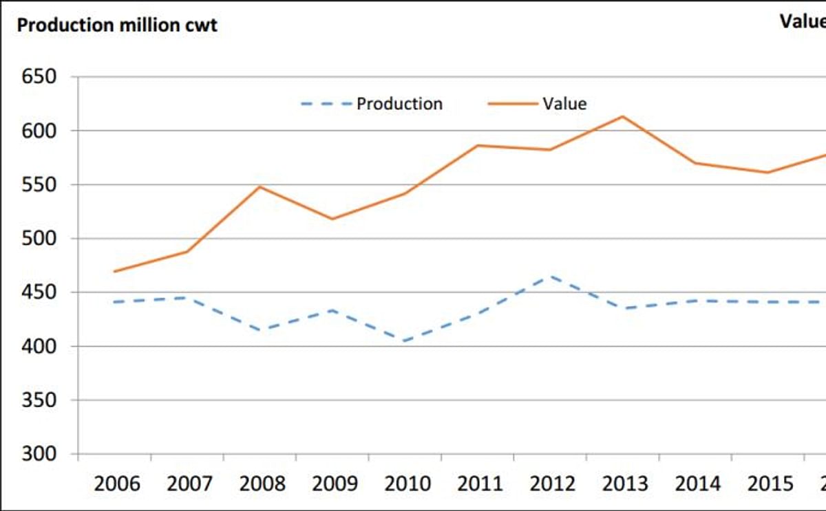 The United States Potato Production and its value in the last ten years (USDA-NASS)