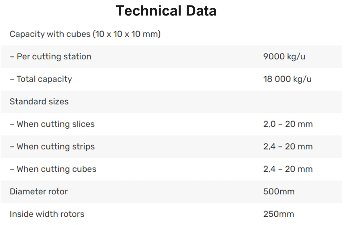 Universal cutting machine Technical Data