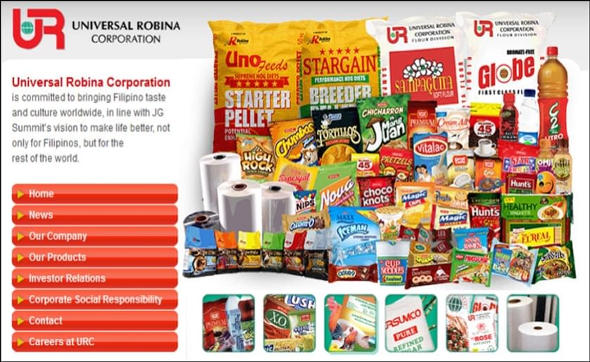 Overview of the wide range of products the Philippine company Universal Robina Corp. is offering (website screenshot)