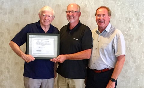 The United Potato Growers of Canada (UPGC) presented Ivan Noonan with a Certificate of Appreciation as a founding Co-Chair of the organisation.
From left to Right: Ray Keenan, Chairman UPGC, Ivan Noonan and Kevin MacIsaac, General Manager UPGC The United Potato Growers of Canada (UPGC) presented Ivan Noonan with a Certificate of Appreciation as a founding Co-Chair of the organisation.
From left to Right: Ray Keenan, Chairman UPGC, Ivan Noonan and Kevin MacIsaac, General Manager UPGC