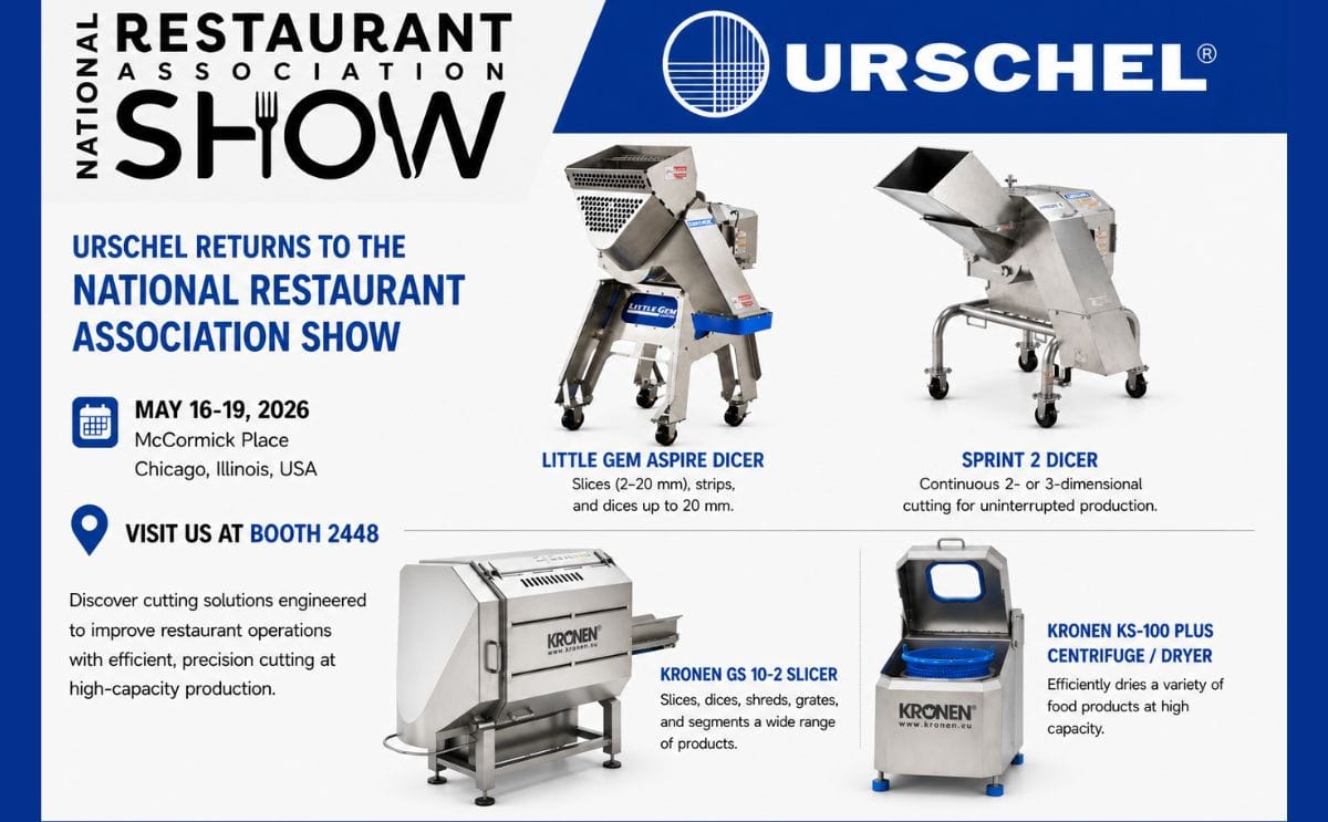 Urschel will showcase the Little Gem Aspire Dicer, Sprint 2 Dicer, KRONEN GS 10-2 Slicer and KRONEN KS-100 PLUS Centrifuge / Dryer at the National Restaurant Association Show 2026 in Chicago, Illinois Urschel will showcase the Little Gem Aspire Dicer, Sprint 2 Dicer, KRONEN GS 10-2 Slicer and KRONEN KS-100 PLUS Centrifuge / Dryer at the National Restaurant Association Show 2026 in Chicago, Illinois