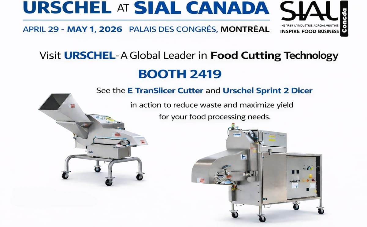 Urschel will exhibit at SIAL Canada 2026 in Montreal, where it will present the Sprint 2 Dicer and E TranSlicer Cutter for precision food cutting and continuous production. Urschel will exhibit at SIAL Canada 2026 in Montreal, where it will present the Sprint 2 Dicer and E TranSlicer Cutter for precision food cutting and continuous production.