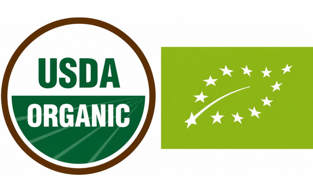 The US logo (left) and the EU logo (right) for organic products