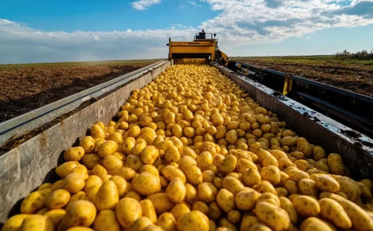 Freshly harvested U.S. potatoes loaded for export amid a 2024–2025 rise in frozen, fresh, and seed shipments, despite overall volume dips from dehydrated and chip declines. Freshly harvested U.S. potatoes loaded for export amid a 2024–2025 rise in frozen, fresh, and seed shipments, despite overall volume dips from dehydrated and chip declines.
