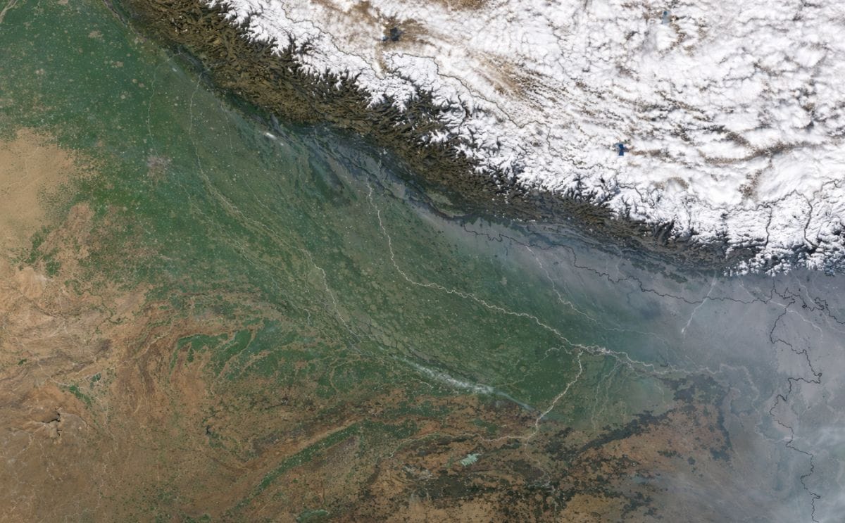 Satellite picture of Uttar Pradesh, located at the foot of the Himalaya's Satellite picture of Uttar Pradesh, located at the foot of the Himalaya's