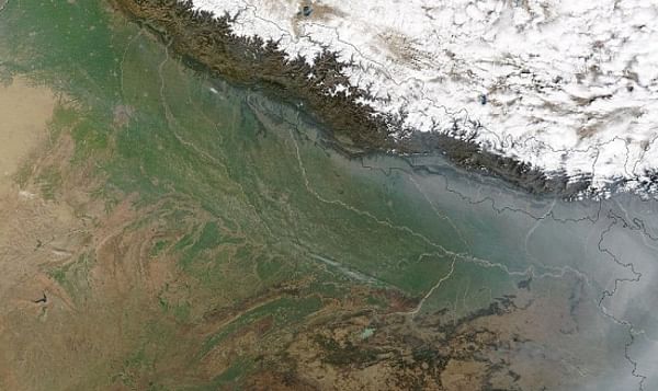 Satellite picture of Uttar Pradesh, located at the foot of the Himalaya's