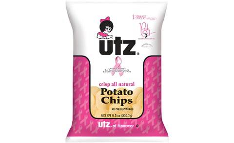 Utz Potato Chips offered in pink packaging Utz Potato Chips offered in pink packaging