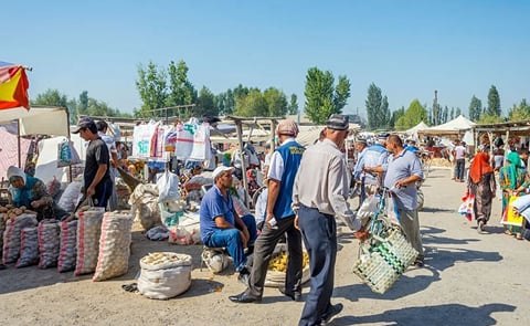 Potatoes for sale on an open air vegetables market at the Kumtepa bazaar in Margilan, Uzbekistan in August 2016. Potatoes for sale on an open air vegetables market at the Kumtepa bazaar in Margilan, Uzbekistan in August 2016.