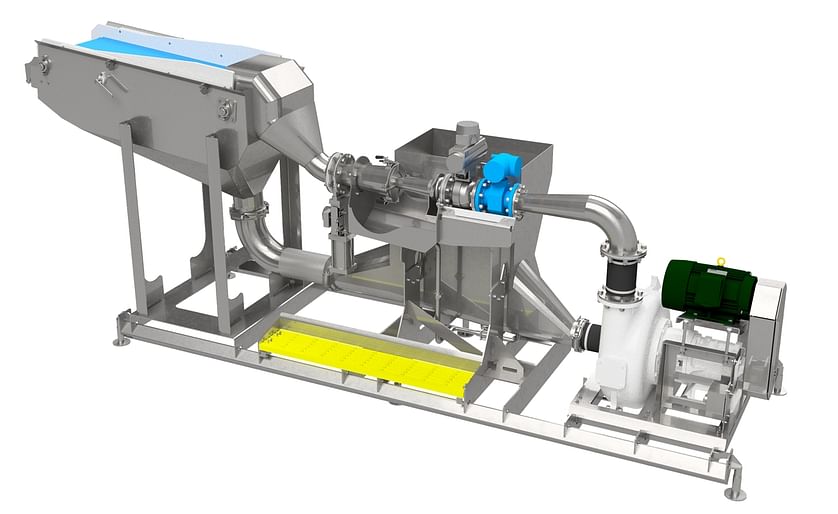 The Vanmark Hydrocutter Skid System pumps product in water through a fixed array of stainless steel cutting blades, resulting in clean cuts in a variety of patterns.
