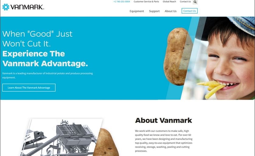 The new branding pays homage to Vanmark’s history, while showcasing a refreshed bright blue color pallet, highlighting its dependability, and imagery showing applications before and after processing.