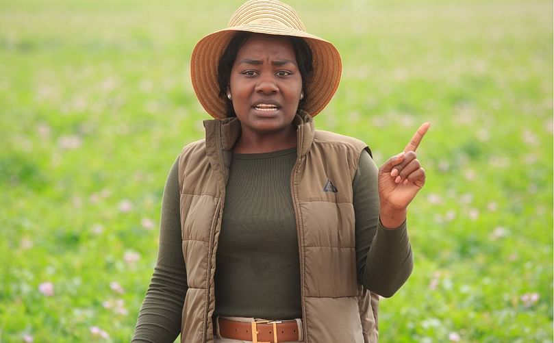 Vongai Chekanai, a PhD student from Harper Adams, presenting her research on the impact of cover crops like French marigold and oil radish in managing root lesion nematodes (RLN) at Hutchinsons Potato Demonstration Day.