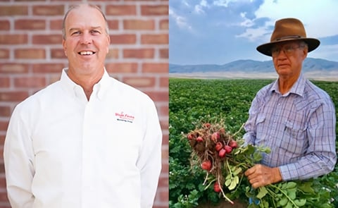 Kevin Stanger, president of Wada Farms Marketing (left), and Don McFarland, co-owner of Genesis Organics (right)
(Courtesy: Wada Farms Marketing Group) Kevin Stanger, president of Wada Farms Marketing (left), and Don McFarland, co-owner of Genesis Organics (right)
(Courtesy: Wada Farms Marketing Group)