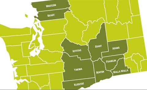 This map shows where in the state Washington potatoes are grown (Courtesy: Washington State Potato Commission) This map shows where in the state Washington potatoes are grown (Courtesy: Washington State Potato Commission)