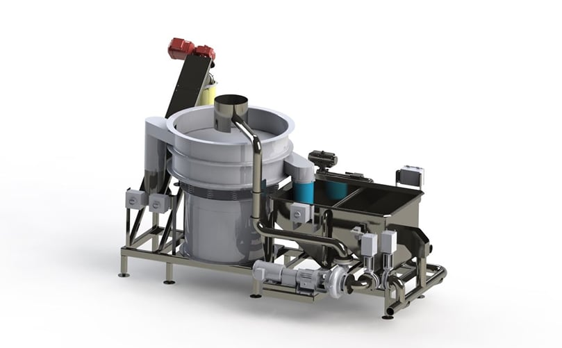 The Water Reclamation System recirculates process water from Vanmark’s Peeler/Scrubber/Washers – reducing water usage up to 90%. The Water Reclamation System recirculates process water from Vanmark’s Peeler/Scrubber/Washers – reducing water usage up to 90%.