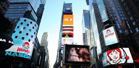 The Wendy's Company unveils it's new brand logo in Times Square, New York City The Wendy's Company unveils it's new brand logo in Times Square, New York City