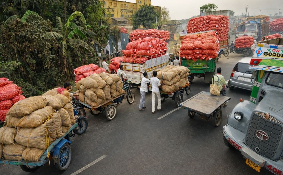 Vehicles carrying agricultural produce outside a cold storage in Singur, West Bengal