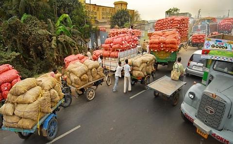 Vehicles carrying agricultural produce outside a cold storage in Singur, West Bengal Vehicles carrying agricultural produce outside a cold storage in Singur, West Bengal