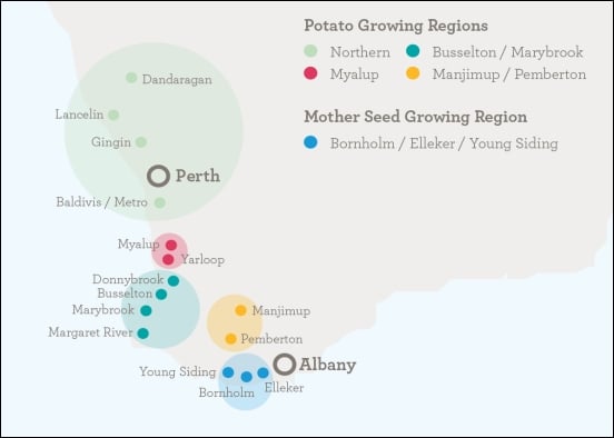 Potato growing regions in Western Australia Potato growing regions in Western Australia