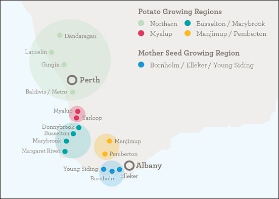Potato growing regions in Western Australia