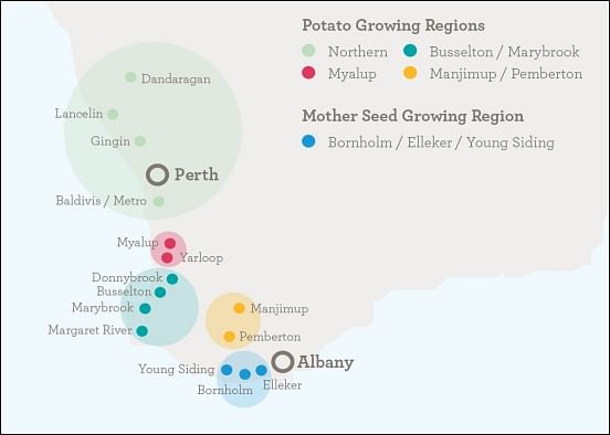Potato growing regions in Western Australia Potato growing regions in Western Australia