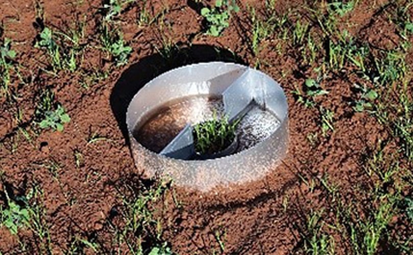 Splash pans (pictured) collect soil displaced during rain events. Splash pans (pictured) collect soil displaced during rain events.