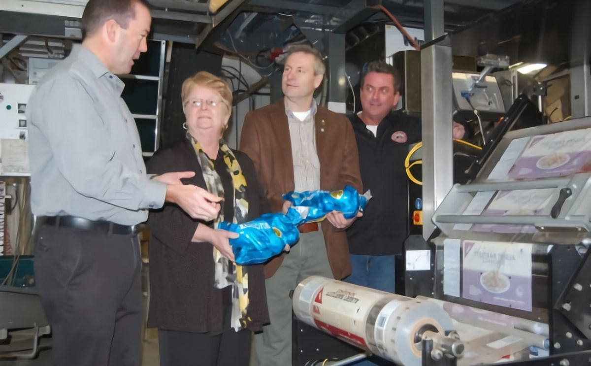John Griffin, left, and Peter Griffin, right, show new potato weighing and bagging equipment at WP Griffin Inc. to Fisheries and Oceans Canada minister Gail Shea and P.E.I. Tourism and Culture Minister Robert Henderson. John Griffin, left, and Peter Griffin, right, show new potato weighing and bagging equipment at WP Griffin Inc. to Fisheries and Oceans Canada minister Gail Shea and P.E.I. Tourism and Culture Minister Robert Henderson.