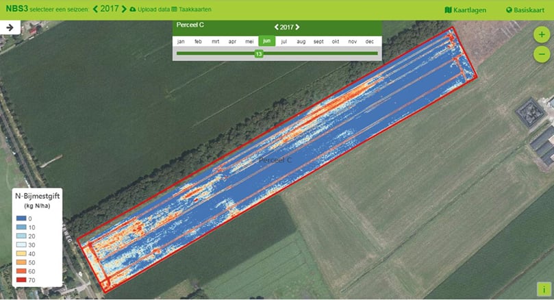 An online application (akkerweb.eu) generates a map with nitrogen fertilisation advice An online application (akkerweb.eu) generates a map with nitrogen fertilisation advice