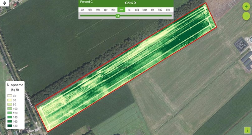 The drone image shows that the uptake of N in varies significantly within the field. The drone image shows that the uptake of N in varies significantly within the field.